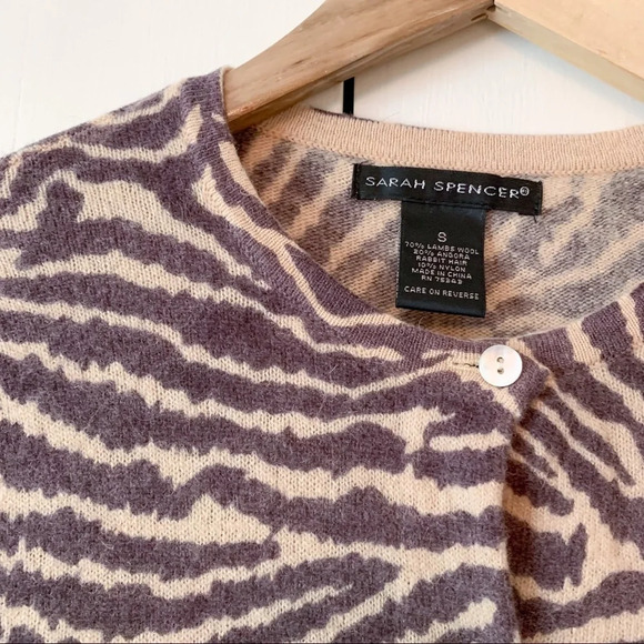 Sarah Spencer Lambswool Angora Zebra Stripe Cardigan Sweater - Picture 3 of 5
